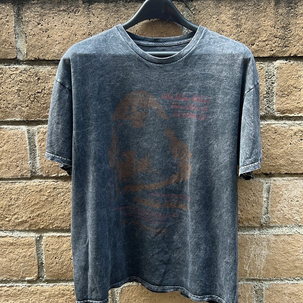 Junk Food Janis Joplin Black Acid Wash Denim short sleeve‎ shirt women’s size LG